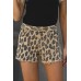 Leopard Mid Waist Frayed Hemline Denim Shorts
