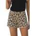 Leopard Mid Waist Frayed Hemline Denim Shorts