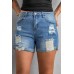 Folded Hem Ripped High Waist Denim Shorts