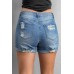 Folded Hem Ripped High Waist Denim Shorts
