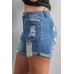 Folded Hem Ripped High Waist Denim Shorts