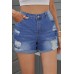 Folded Hem Ripped High Waist Denim Shorts