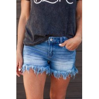 Fringe Hem High Rise Denim Shorts
