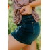 Dark Blue Leopard  Patched Ripped Denim Shorts