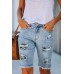 Mid-rise Ripped Camo Patches Denim Bermuda Shorts