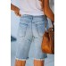 Mid-rise Ripped Camo Patches Denim Bermuda Shorts