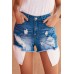 Blue Distressed Pocket Denim Shorts