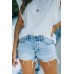 Sky Blue High Waist Distressed Washed Denim Shorts
