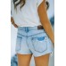 Sky Blue High Waist Distressed Washed Denim Shorts