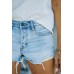 Sky Blue High Waist Distressed Washed Denim Shorts