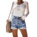 Black Floral Splicing Button Fly Distressed Denim Shorts
