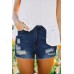 Blue Ripped Denim Shorts with Pockets