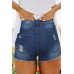 Blue Ripped Denim Shorts with Pockets