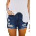 Blue Ripped Denim Shorts with Pockets