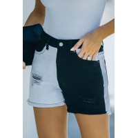 Black Distressed Colorblock Jean Shorts