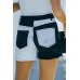 Black Distressed Colorblock Jean Shorts