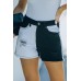 Black Distressed Colorblock Jean Shorts