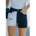 Black Distressed Colorblock Jean Shorts