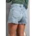 Sky Blue Frayed Slim-fit High Waist Denim Shorts