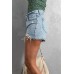 Sky Blue Frayed Slim-fit High Waist Denim Shorts