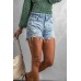 Sky Blue Frayed Slim-fit High Waist Denim Shorts