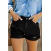 Black Rolled-up High Waist Distressed Denim Shorts