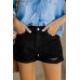 Black Rolled-up High Waist Distressed Denim Shorts