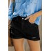 Black Rolled-up High Waist Distressed Denim Shorts