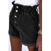 Black Ruffled High Waist Buttoned Denim Shorts