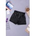 Black Ruffled High Waist Buttoned Denim Shorts