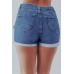 Blue Mid Waist Slim-fit Distressed Denim Shorts