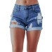 Blue Mid Waist Slim-fit Distressed Denim Shorts