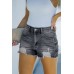 Black Blue Distressed Frayed Denim Shorts