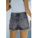 Black Blue Distressed Frayed Denim Shorts