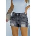 Black Blue Distressed Frayed Denim Shorts