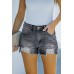 Black Blue Distressed Frayed Denim Shorts