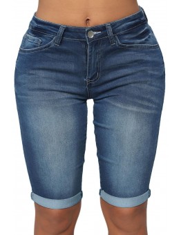 Take Me To The Beach Blue Wash Bermuda Shorts