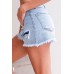 Sky Blue Crossover Ripped Raw Edge Denim Shorts
