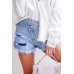 Sky Blue Crossover Ripped Raw Edge Denim Shorts