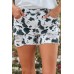 White Cow Spots Print Frayed Denim Shorts
