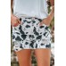 White Cow Spots Print Frayed Denim Shorts