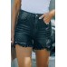 Black High Waist Frayed Denim Shorts