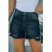 Black High Waist Frayed Denim Shorts