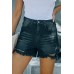 Black High Waist Frayed Denim Shorts