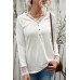 Lace Splicing Button V Neck Long Sleeve Top
