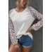 Leopard Raglan Sleeve Knitted V Neck Blouse