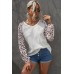 Leopard Raglan Sleeve Knitted V Neck Blouse