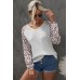 Leopard Raglan Sleeve Knitted V Neck Blouse