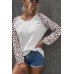 Leopard Raglan Sleeve Knitted V Neck Blouse