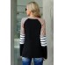 Black Striped Floral Long Sleeve Top